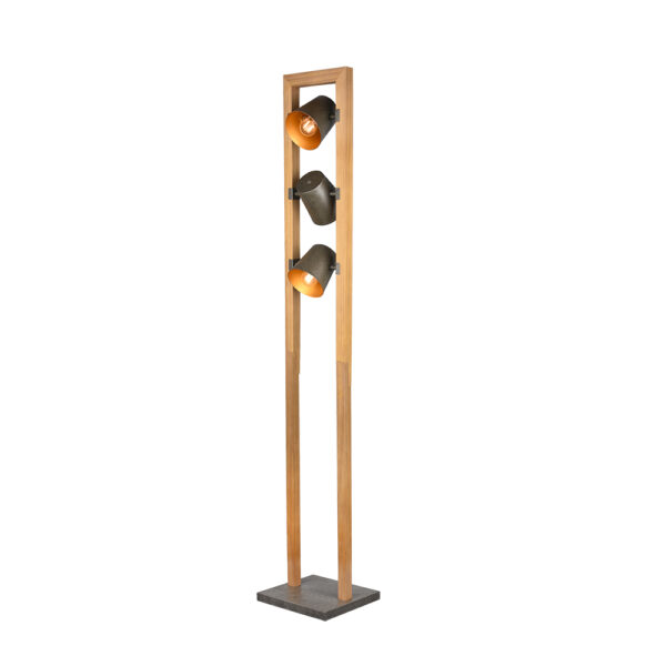 Industriële vloerlamp met houten frame - E14 fitting - 150 cm hoog - nikkel