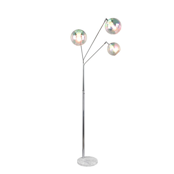 Vloerlamp met 3 glazen bollen - E27 fitting - 200 cm hoog - chroom
