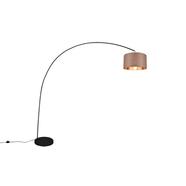 Boog vloerlamp met taupekleurige kap - E27 - 210 cm hoog - zwart