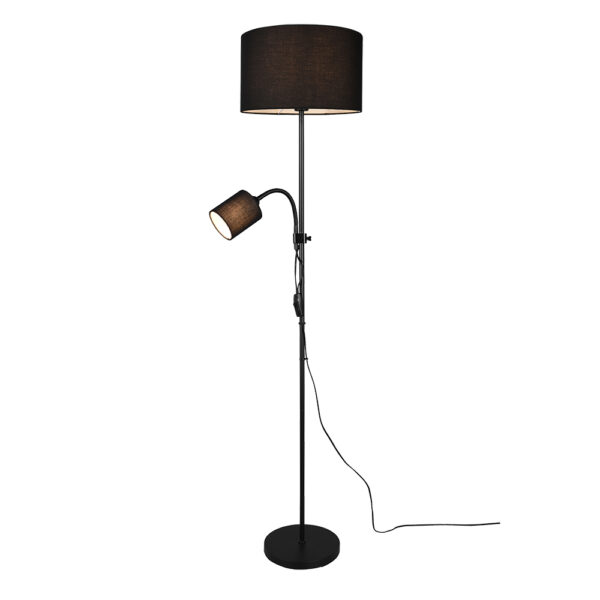 Vloerlamp met leeslamp -  E27 - 160 cm hoog - stoffen kap - zwart
