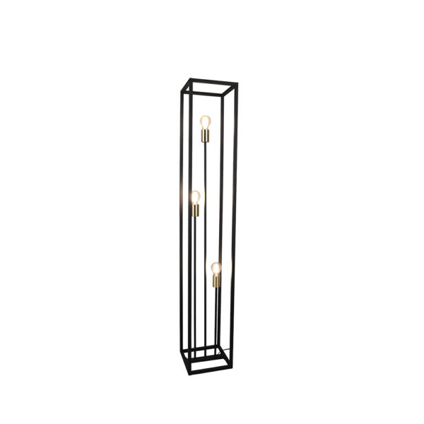 Industriële vloerlamp met open frame - E27 - 153 cm hoog - zwart