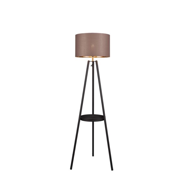 Vloerlamp driepoot - E27 - met stoffen kap - 160 cm hoog - mat zwart