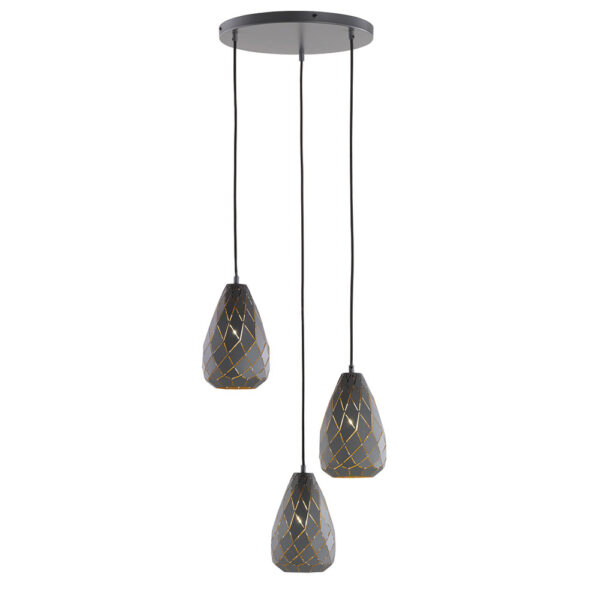Geometrische hanglamp met 3 pendels - E27 - 150 cm hoog - antraciet