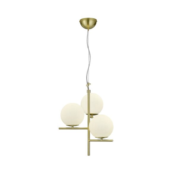 Design hanglamp met drie glazen bollen - E14 - 150 cm hoog - messing glas