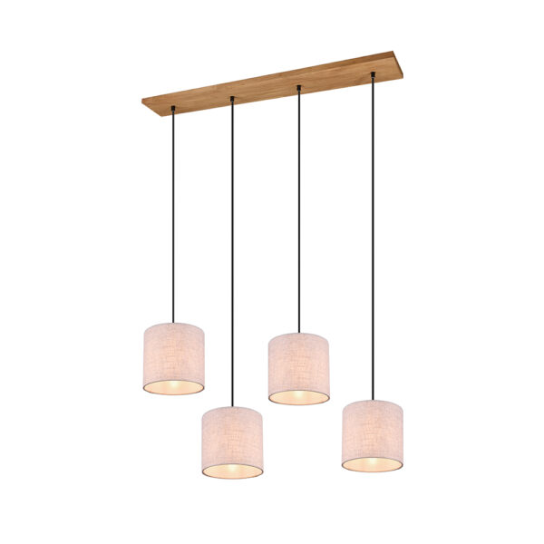 Landelijke hanglamp met houten balk - E27 - 150 cm hoog - beige stof