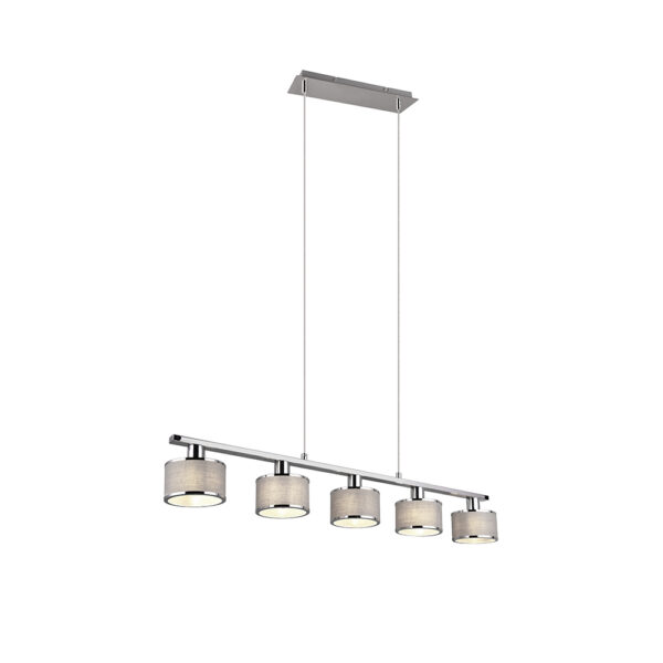 Hanglamp 5 lichtpunten textiel - E14 - 150 cm hoog - chroom