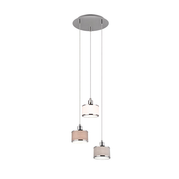 Hanglamp met 3 textiele kappen - E14 - 150 cm hoog - chroom