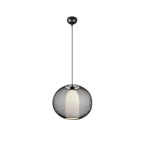 Industriële hanglamp met opaalglas - E27 - 150 cm hoog - zwart