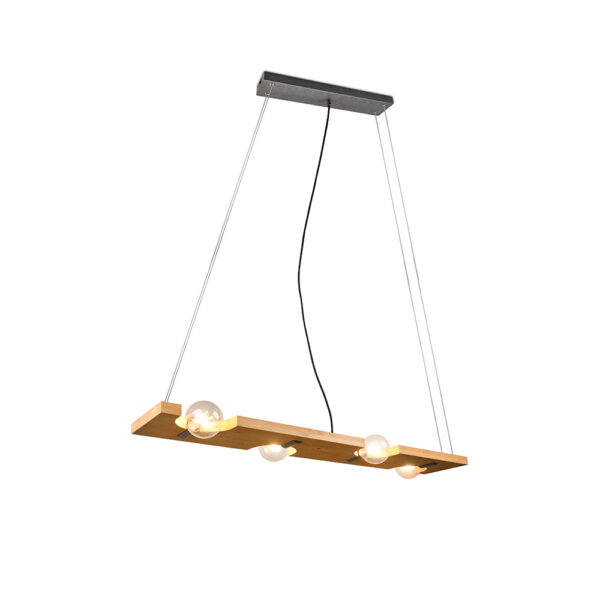 Industriële hanglamp met 4 lichtpunten - E27 - 150 cm hoog - hout