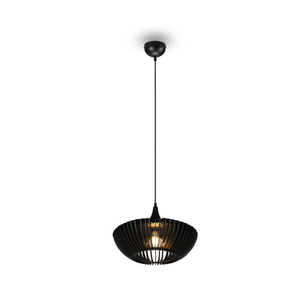 Hanglamp hout - E27 - 150 cm hoog verstelbaar - mat zwart
