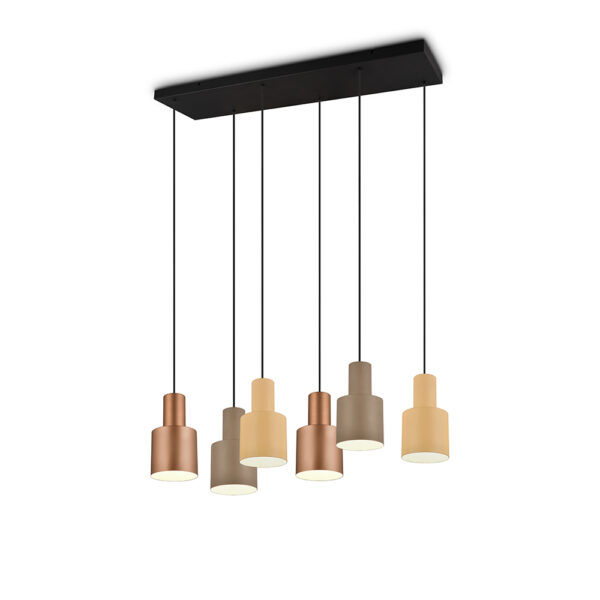 Design hanglamp 6 lichts - E27 - 150 cm hoog - metalen kappen - multicolor