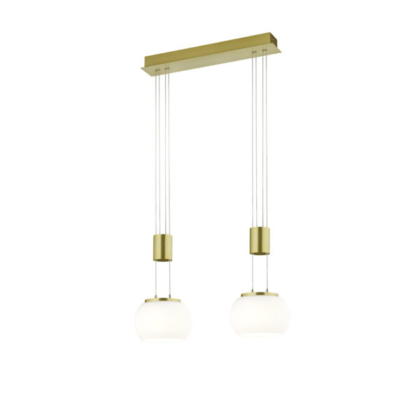 Moderne hanglamp met 2 glazen bollen - LED - dimbaar - 150 cm hoog - messing