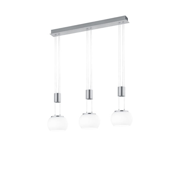 Moderne hanglamp - 3 glazen lichtpunten - LED - dimbaar - 150 cm hoog - mat nikkel