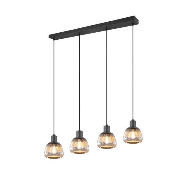 Retro hanglamp 4 lichts - E27 - 150 cm hoog - zwart glas