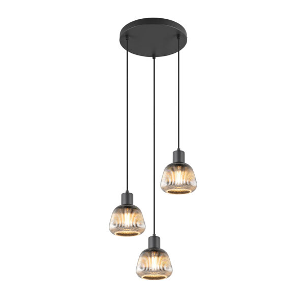 Retro hanglamp 3 lichts - E27 - 150 cm hoog - zwart glas