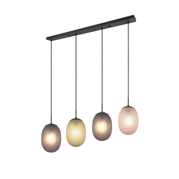Design hanglamp met vier glazen bollen - E27 - 150 cm hoog - zwart