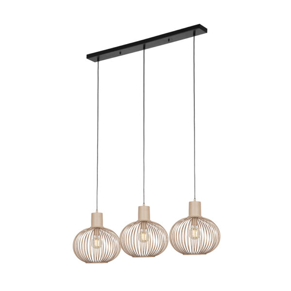 Design hanglamp met open kap 3-lichts - E27 - 150 cm hoog - zandkleur