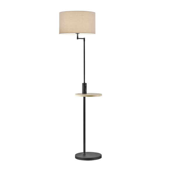 Vloerlamp met tafeltje - E27 fitting - 160 cm hoog - mat zwart