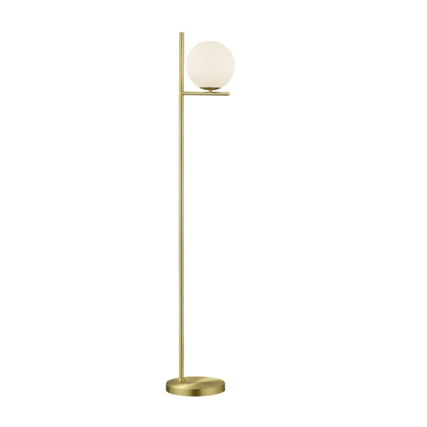 Vloerlamp met glazen bol - E14 fitting - 150 cm hoog - messing