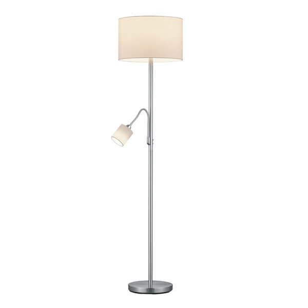 Vloerlamp met leeslamp - E27 fitting - 170 cm hoog - nikkel wit