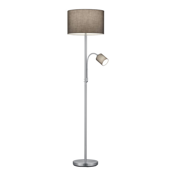 Vloerlamp met leeslamp - E27 fitting - 170 cm hoog - mat nikkel