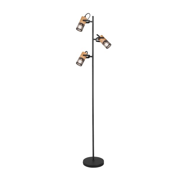 Industriële vloerlamp met hout accenten - E14 - 150 cm hoog - zwart