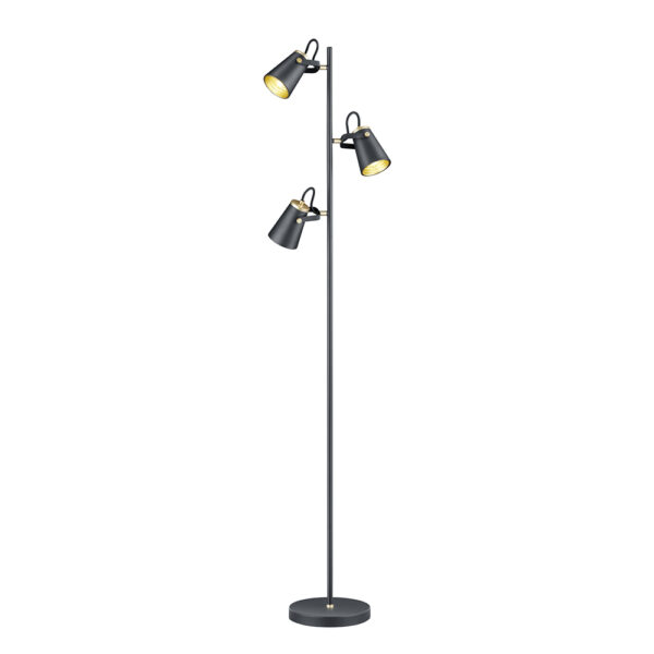 Industriële vloerlamp met 3 spots - E14 - 160 cm hoog - zwart