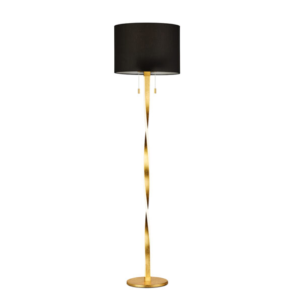 Gouden vloerlamp met zwarte kap - E27 - 160 cm hoog