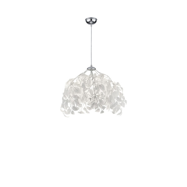 Hanglamp met bladdesign - E27 - 150 cm hoog - wit met chroom