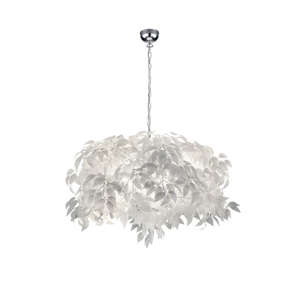 Hanglamp met bladontwerp - E14 - 150 cm hoog - wit met chroom