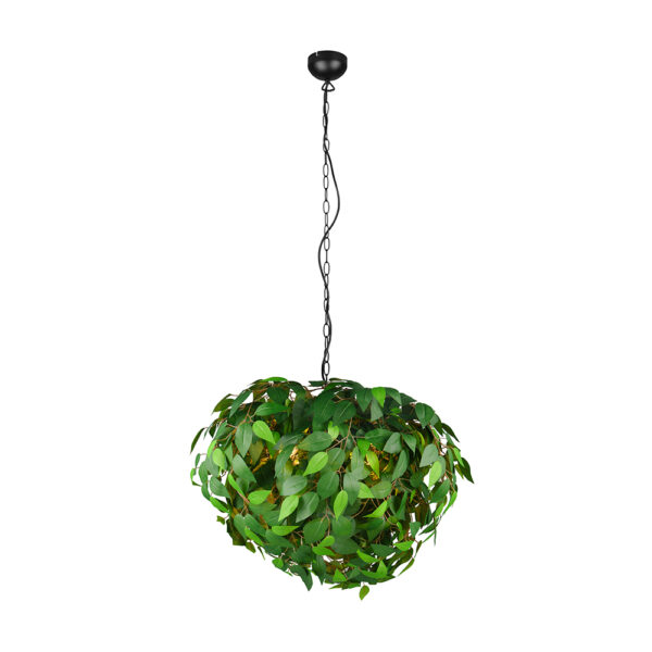 Botanische hanglamp - E14 - 150 cm hoog - met groene bladeren