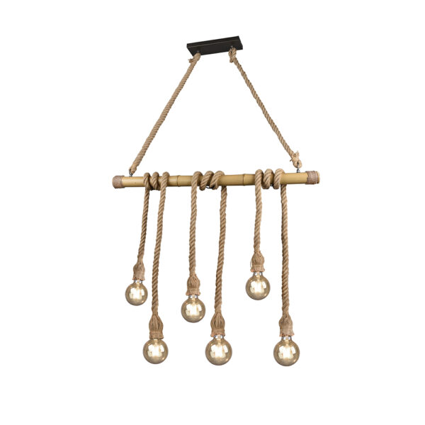 Bamboe hanglamp 6 lichts - E27 - 150 cm hoog - bruin