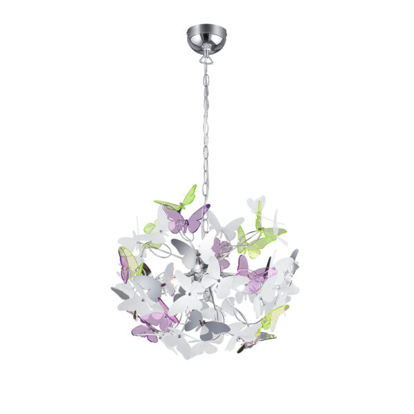 Design hanglamp met vlinders - G9 - 150 cm hoog - chroom - multikleur