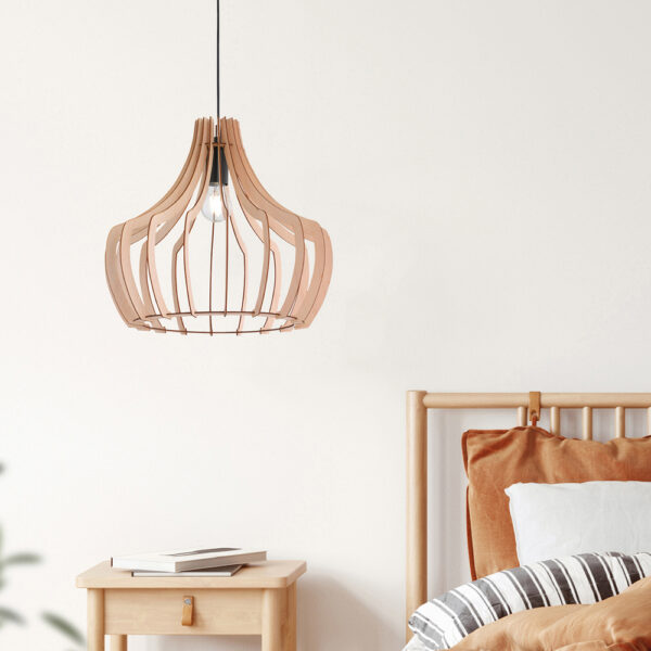 Hanglamp met gebogen design - E27 - 150 cm hoog - hout