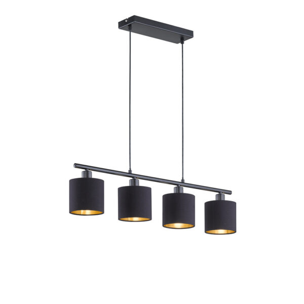 Industriële hanglamp met goudkleurige kappen - E14 - 150 cm hoog - zwart