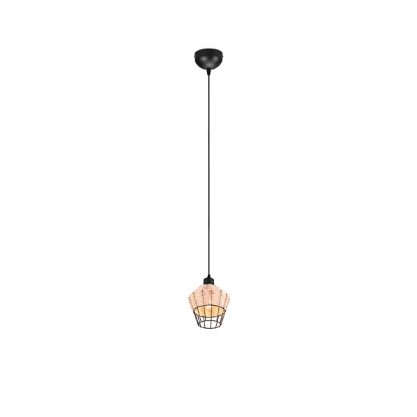Boho hanglamp met metalen korf - E27 - 150 cm hoog - natuurlijk rotan