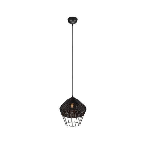 Boho hanglamp met metalen korf - E27 - 150 cm hoog - zwart rotan