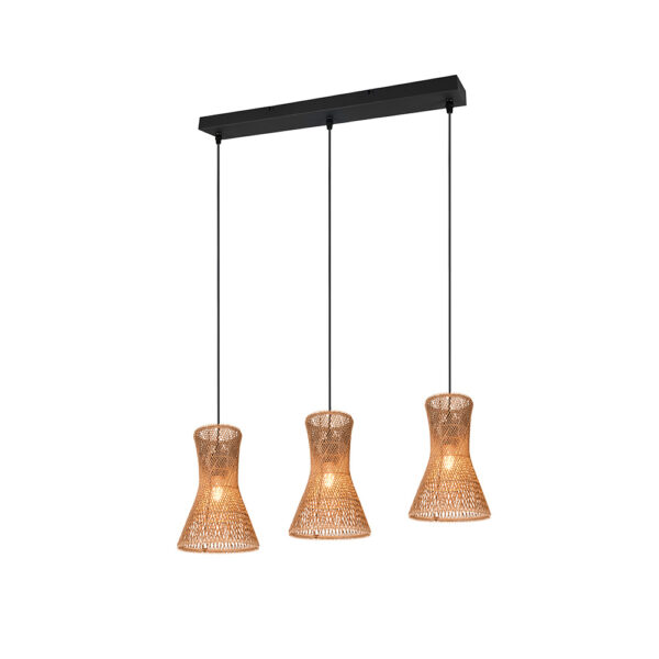 Bohemian hanglamp met drie kappen -  E27 - 150 cm hoog - bruin