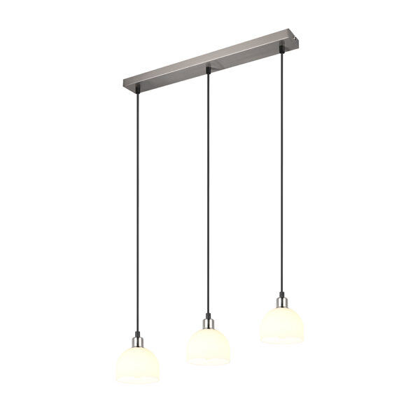 Hanglamp met drie glazen kappen - E14 - 150 cm hoog - nikkel