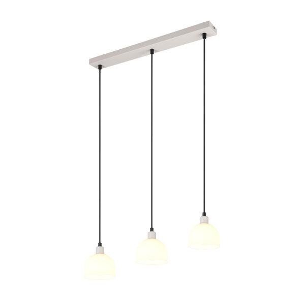 Hanglamp met drie glazen kappen - E14 - 150 cm hoog - wit