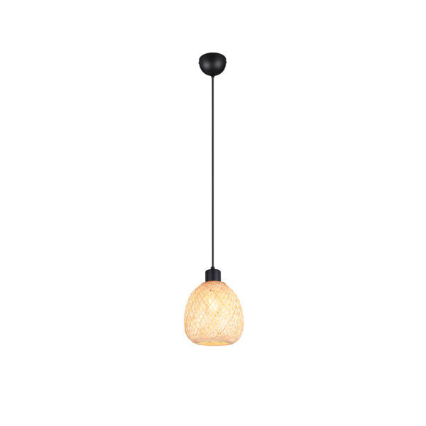 Hanglamp met bamboe kap - E27 - 150 cm hoog - zwart