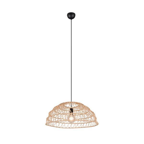 Natuurlijke hanglamp met draadkap - E27 - 150 cm hoog - zwart