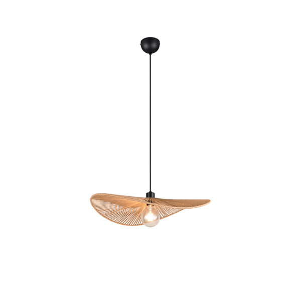 Natuurlijke hanglamp met waaierkap - E27 - 150 cm hoog - zwart