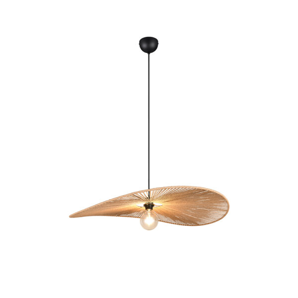 Natuurlijke hanglamp met draadkap - E27 - 150 cm hoog - zwart