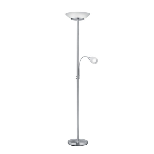 Vloerlamp met leesarm en uplight - E27 - 180 cm hoog - nikkel