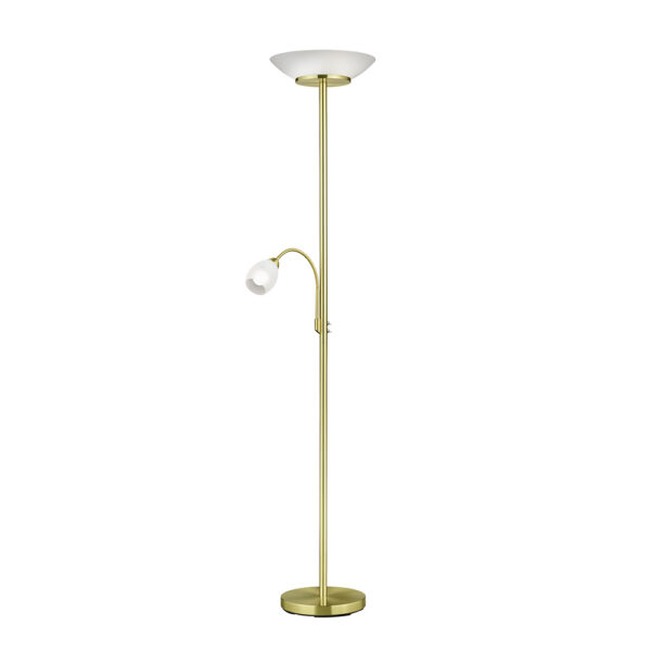 Vloerlamp met leesarm en uplight - E27 - 180 cm hoog - messing