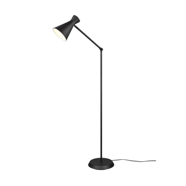 Industriële vloerlamp met verstelbare kap - E27 fitting - 150 cm hoog - zwart