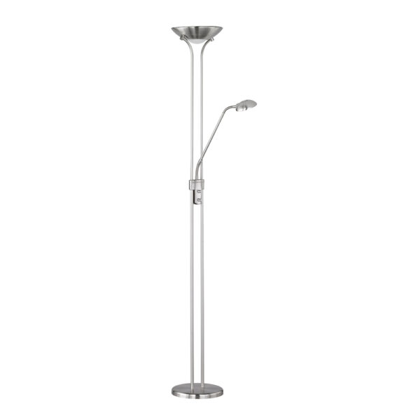 Uplighter vloerlamp met leeslamp - LED - dimbaar - 180 cm hoog - nikkel