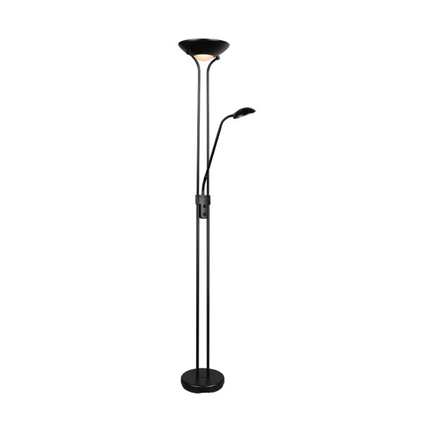 Uplighter vloerlamp met leeslamp - LED - dimbaar - 180 cm hoog - zwart
