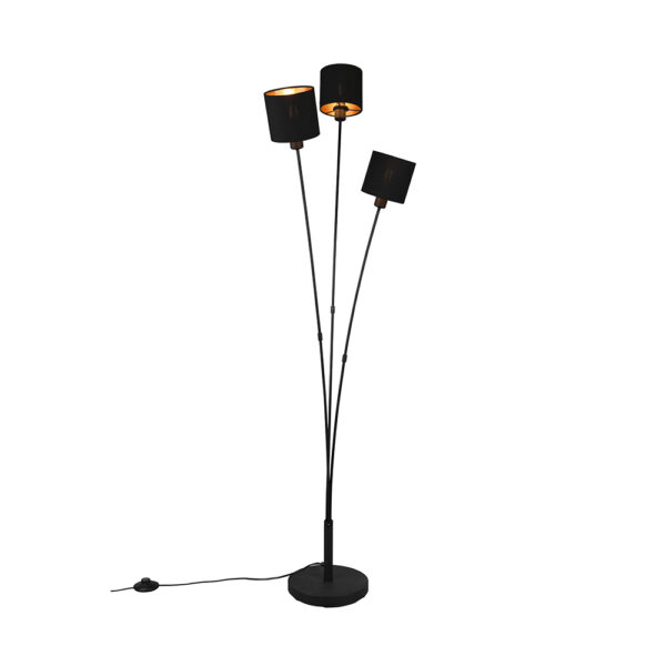 Moderne vloerlamp - E14 - met drie lampenkappen - 150 cm hoog - mat zwart